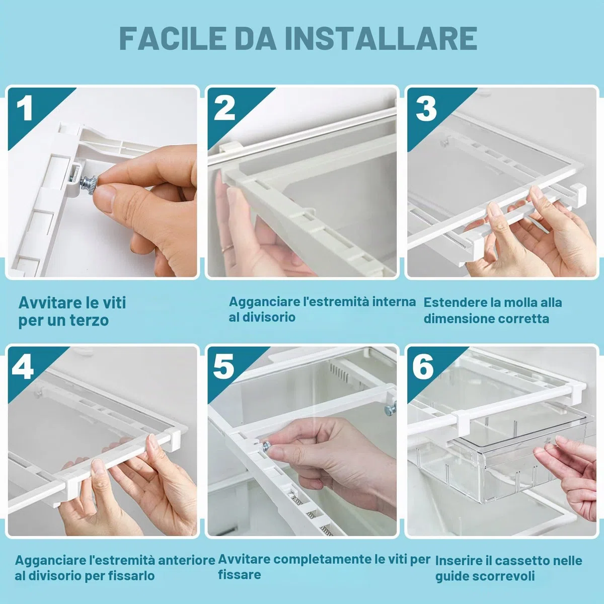 JOYBOY Cassetti per Frigoriferi,Set da 4 Pezzi, Liberamente Estraibile, Scatola Portaoggetti