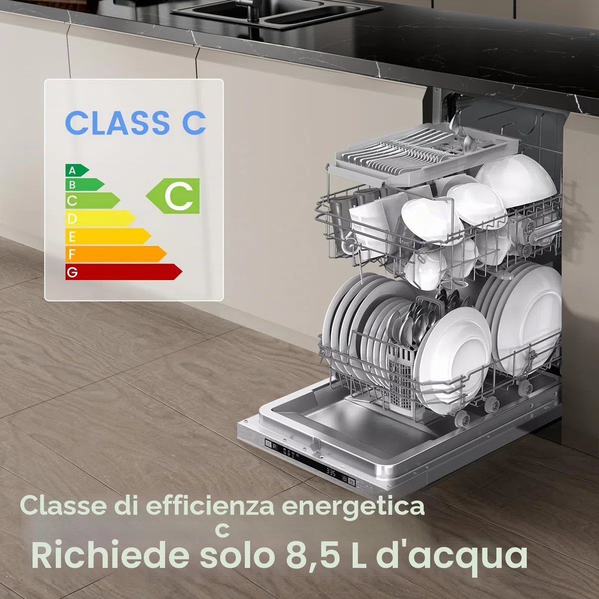 Midea SV 5.14K10C - Lavastoviglie completamente integrata 45 cm, 10 soffitti a misura, lavabile in lavastoviglie con WiFi, 8 programmi, 44 dB, apertura automatica della porta, 0-24H, in acciaio inox