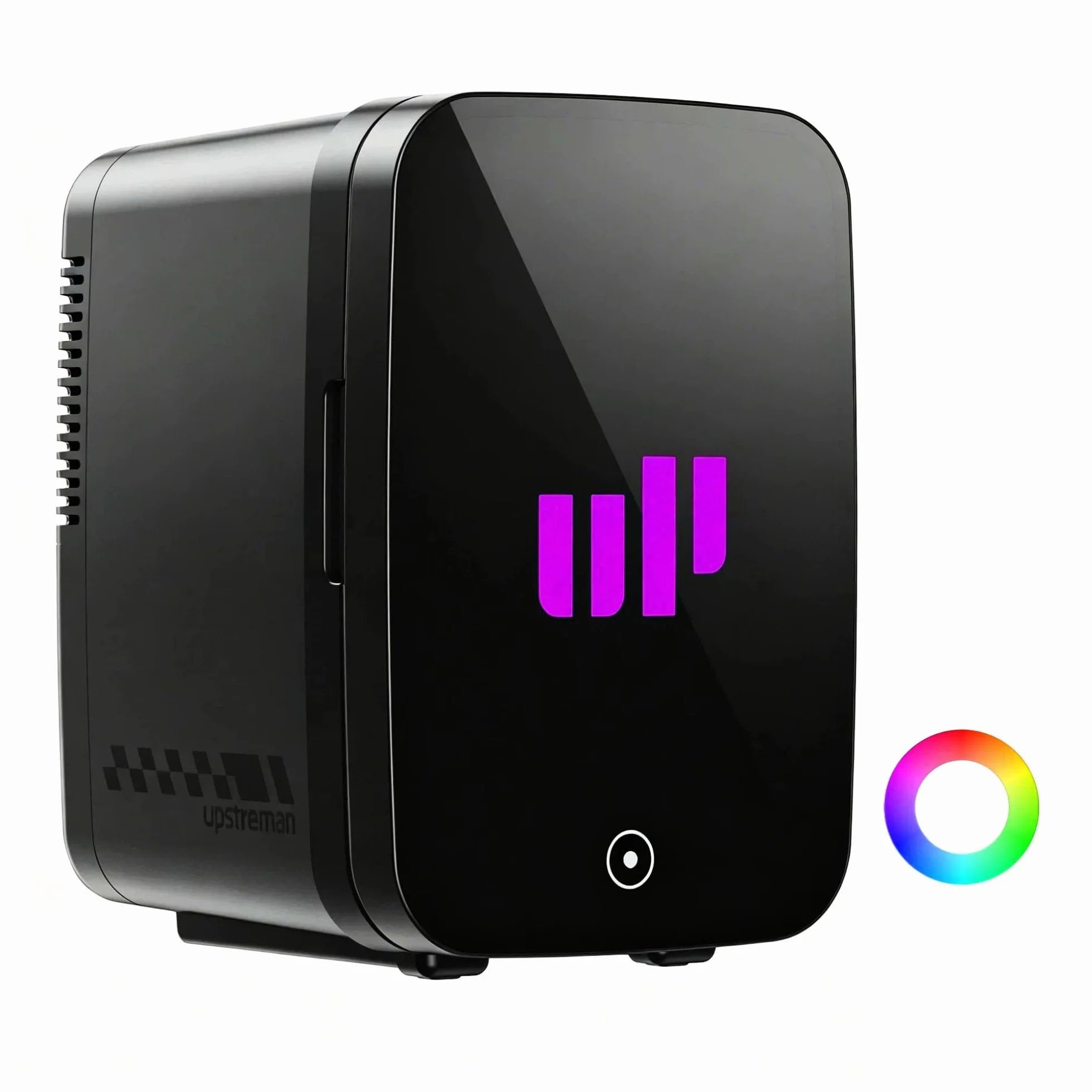 Upstreman Mini Frigo da Camera, 4 Litri/6 Lattine, 7 Colori Luminosi LED, Mini Frigo Termoelettrico, 12V/220V, Mini Frigoriferi per Dormitorio, Ufficio, Sala Giochi, Auto, TR4-Up