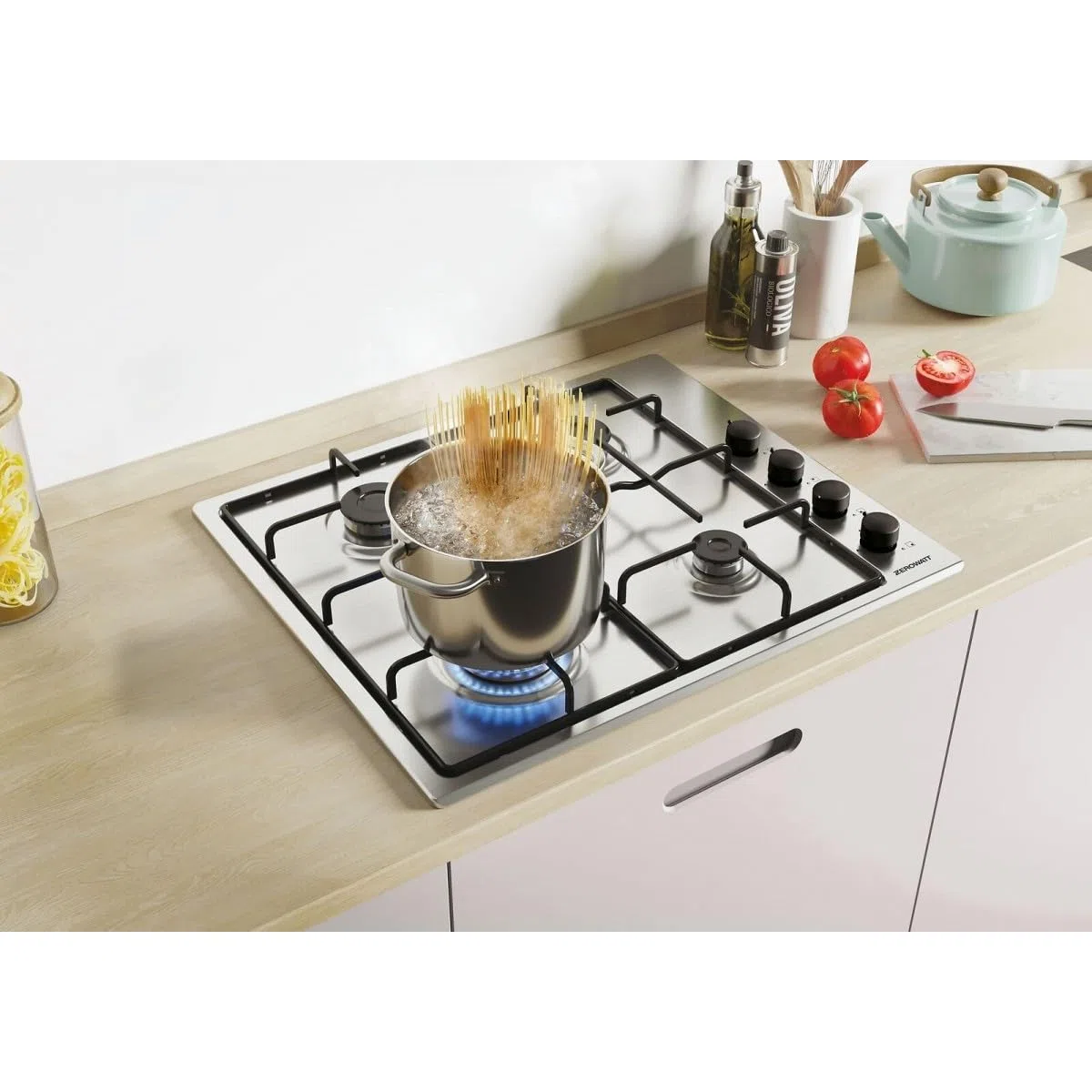 ZEROWATT Piano Cottura ZHW6LCX/1 4 Fuochi a Gas con Controlli Laterali Lunghezza 60 Cm Colore Inox
