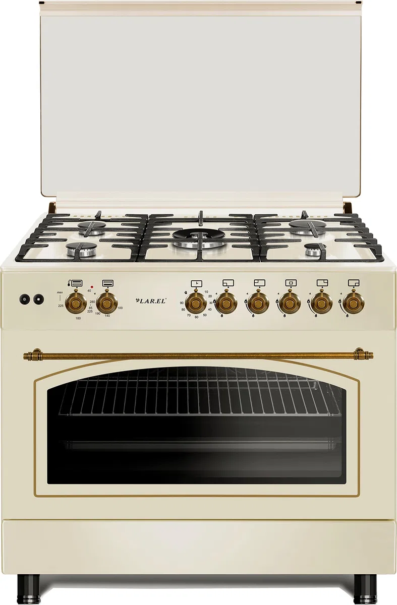 Kuchenka gazowa 90x60 RUSTICA Lar.El 5-palnikowa z akcesoriami elektrycznymi
