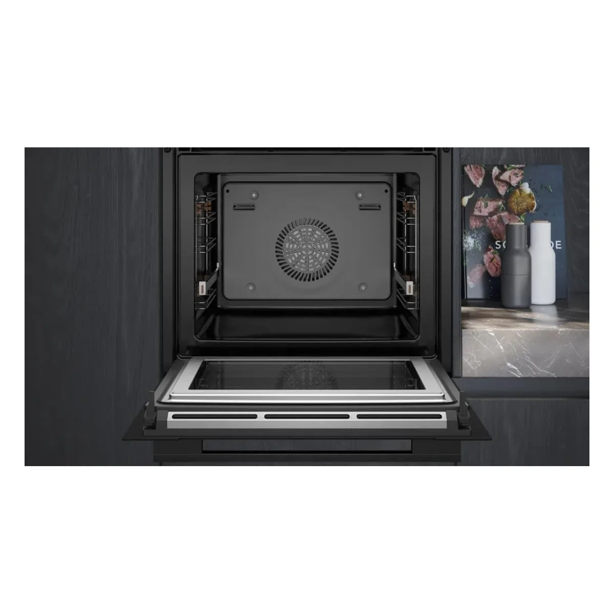 Siemens HM736GAB1 iQ700 - Forno da incasso intelligente con funzione microonde, 60 x 60 cm, made in Germany, 800 W, nero, ecoClean & humidClean autopulente, Air Fry, cookControl, touch screen a colori