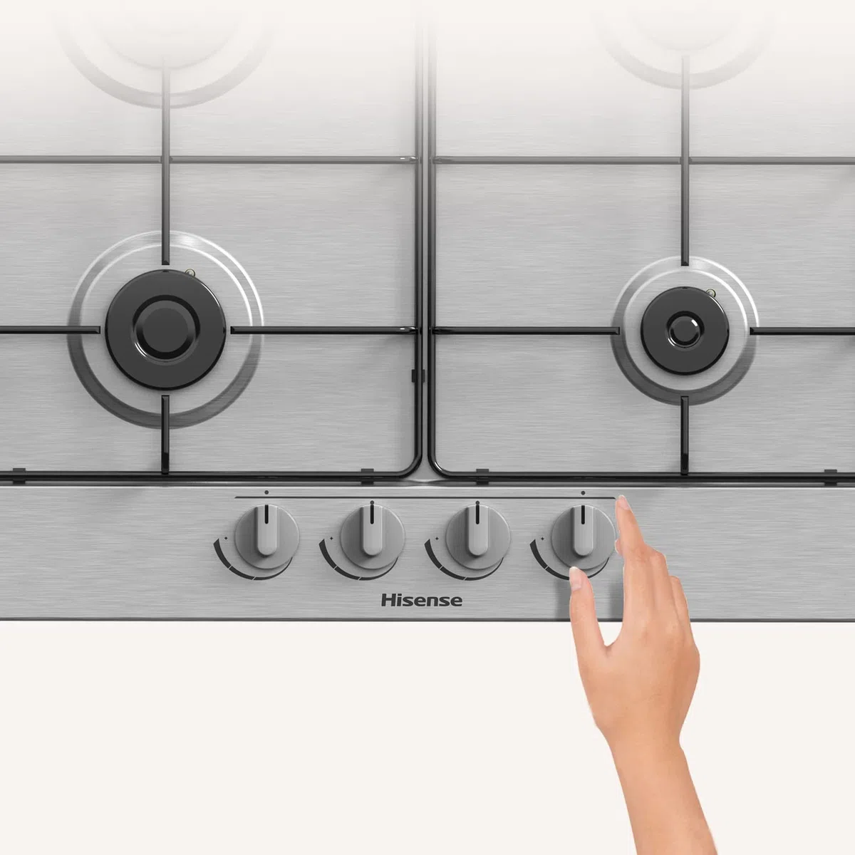 Hisense GM642XF Piano Cottura a Gas 4 Zone, Griglie Smaltate, Accensione Integrata, Finitura Inox Anti Impronta