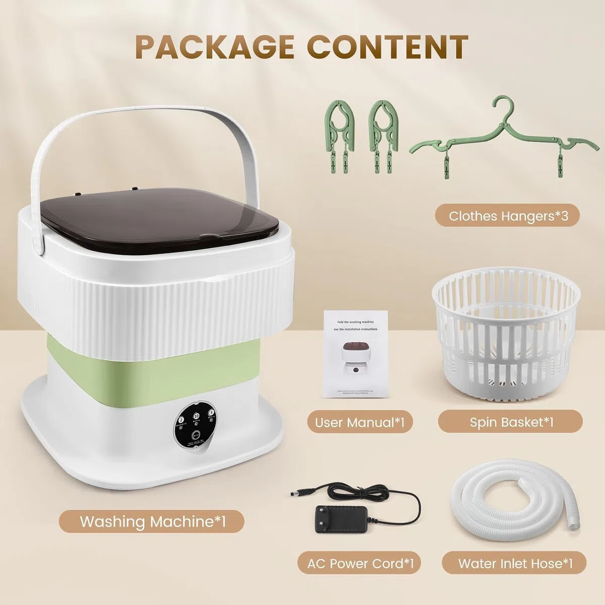 Mini lavatrice, lavatrice pieghevole da 11 litri con funzione centrifuga, lavatrice da viaggio portatile, lavatrice da campeggio mobile per viaggi, studenti, camper (Verde)