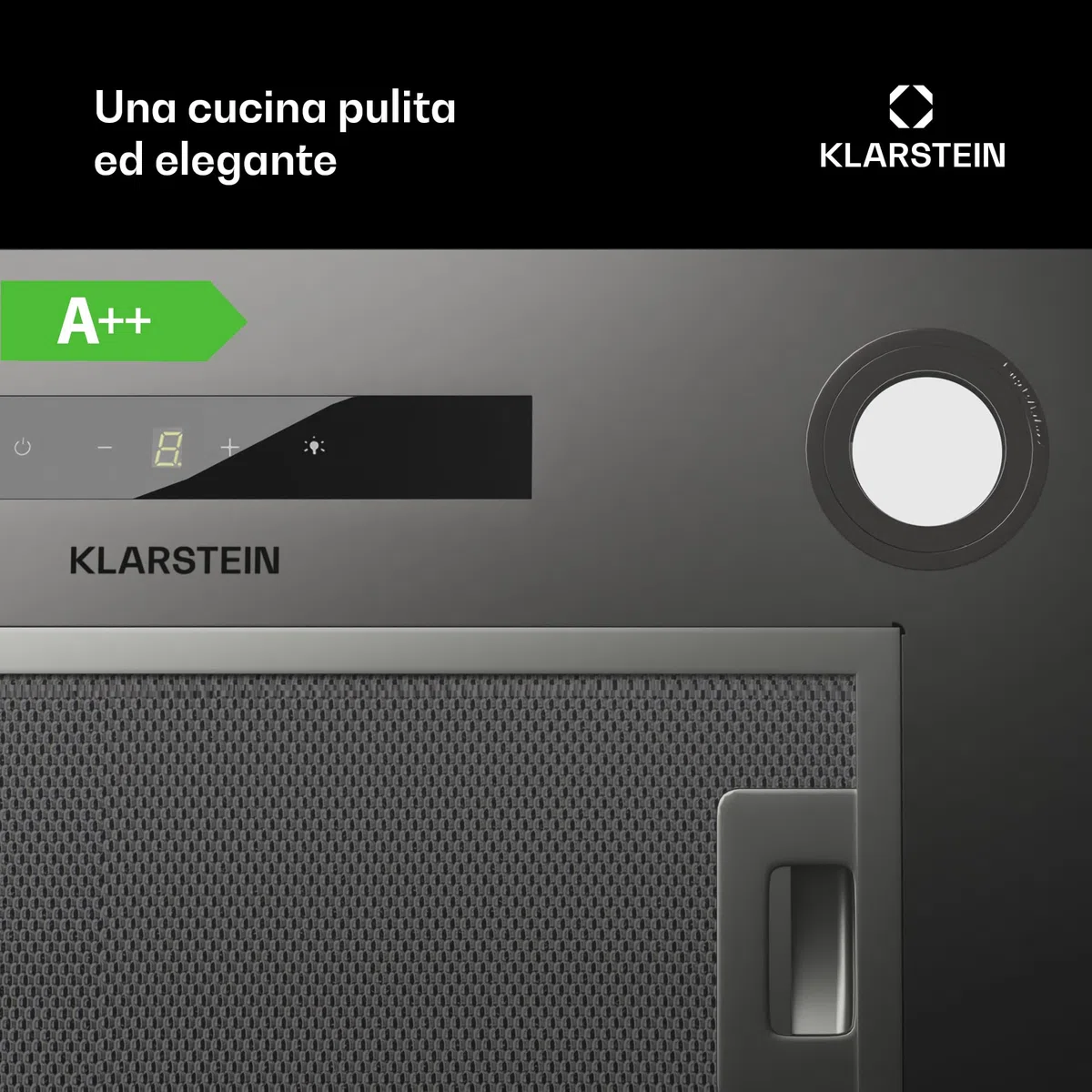 KLARSTEIN Paolo - Cappa da cucina a incasso, cappa sottopensile, 600 m³/h, 200W, filtro antigrasso in alluminio, LED integrato, touch, acciaio inox (Acciaio inox, 52 cm)