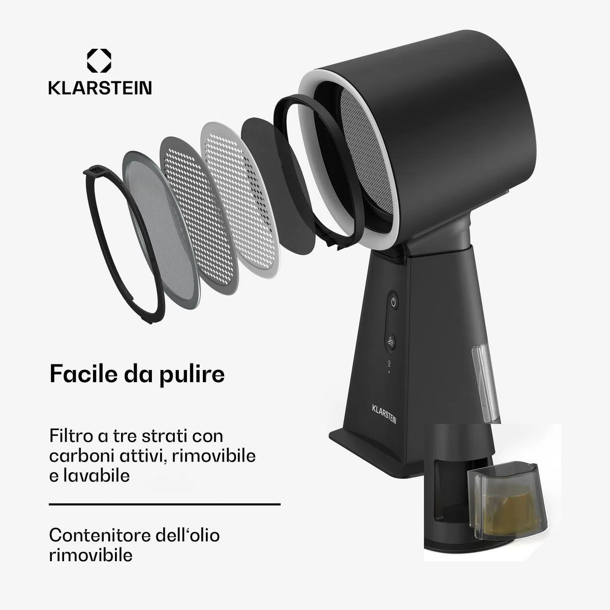 Klarstein - Cappa Aspirante Portatile, Compatta & Potente, 200 m³/ora, Filtro Multistrato, Base Antiscivolo, Ideale per Piccole Cucine & Spazi di Cottura