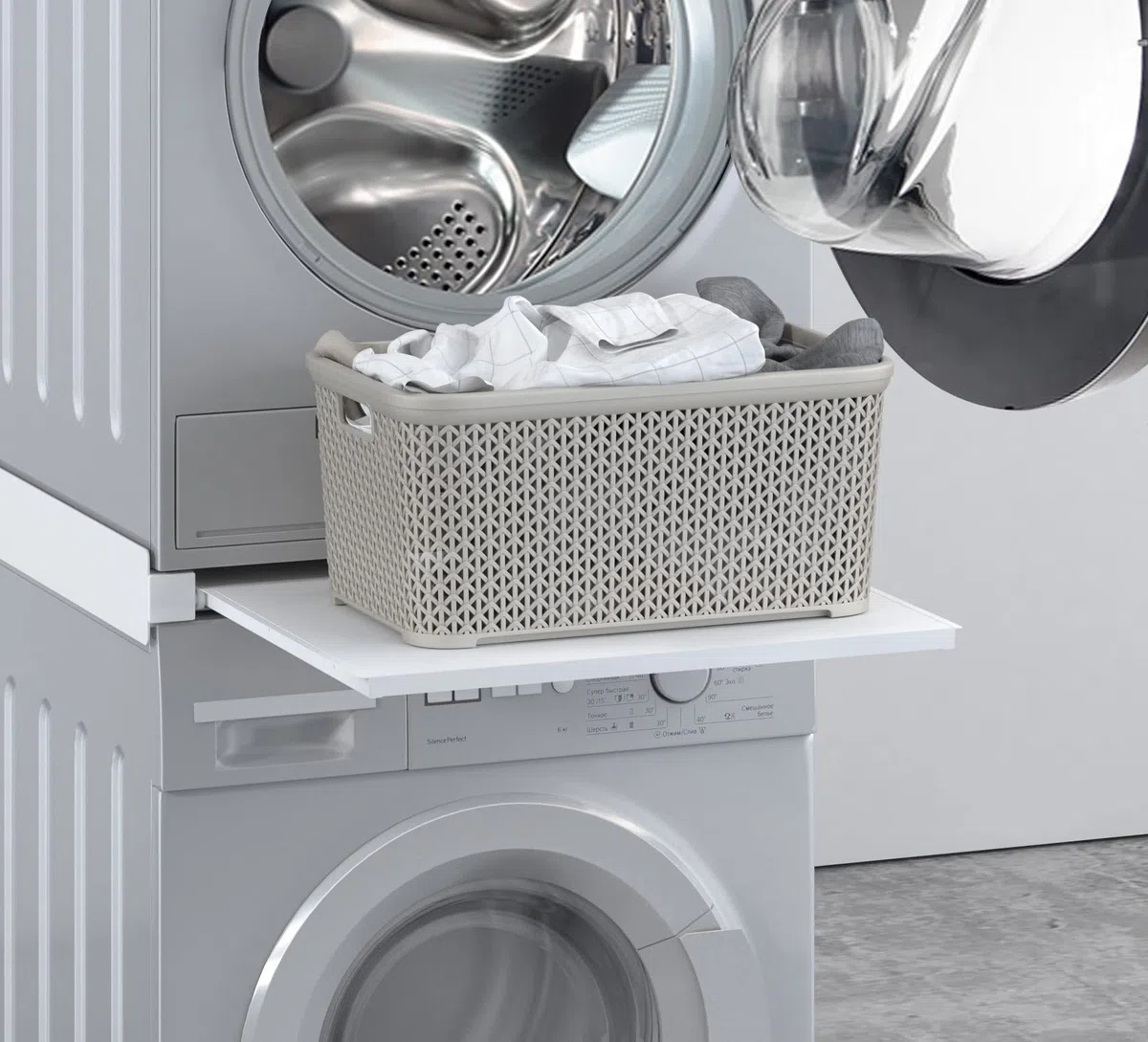 Piano supporto per lavatrice asciugatrice alluminio con cassetto colore bianco