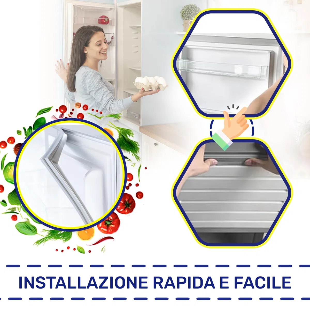 Guarnizione Frigorifero Universale 2000 x 1000 mm con 2 Angoli di Giunzione Inclusi - Guarnizione Frigo Universale con Inserto Magnetico - MONTERAL