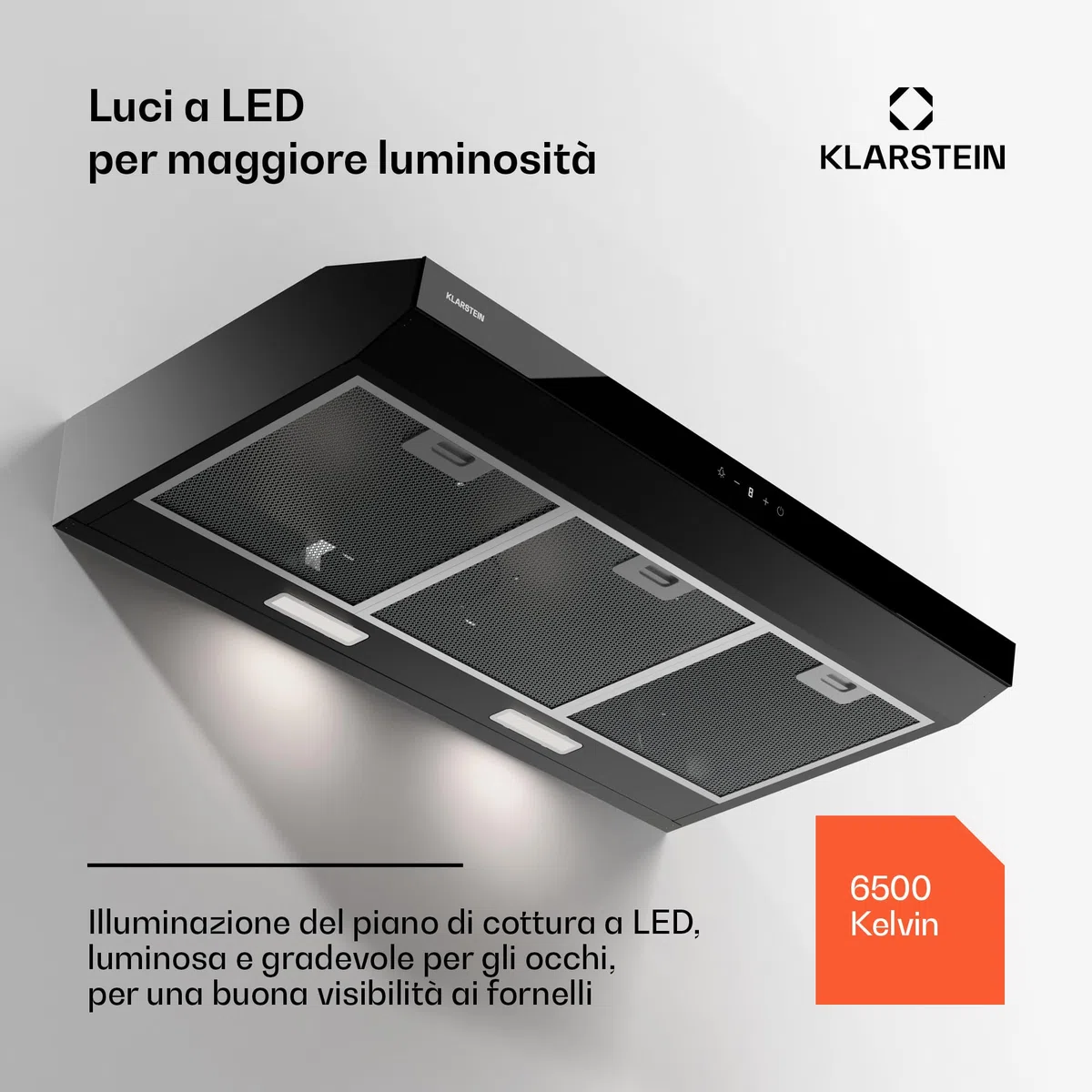 Klarstein Cappa Aspirante a Incasso, Cappa Cucina con Filtro, Cappa Aspirante Cucina in Alluminio, Cappa da Parete con Flusso d'Aria 175m³/h, Illuminazione LED, Timer, Cappa Aspirante Filtrante