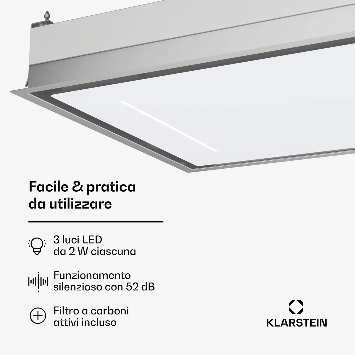 Klarstein LuxeAir - Cappa Aspirante, 750 m³/ora, Efficienza Energetica: A, Motore: 110W, Controllo Touch & WiFi, LED: 6000K, Filtri Antigrasso in Alluminio, Cappa da Cucina, Nero