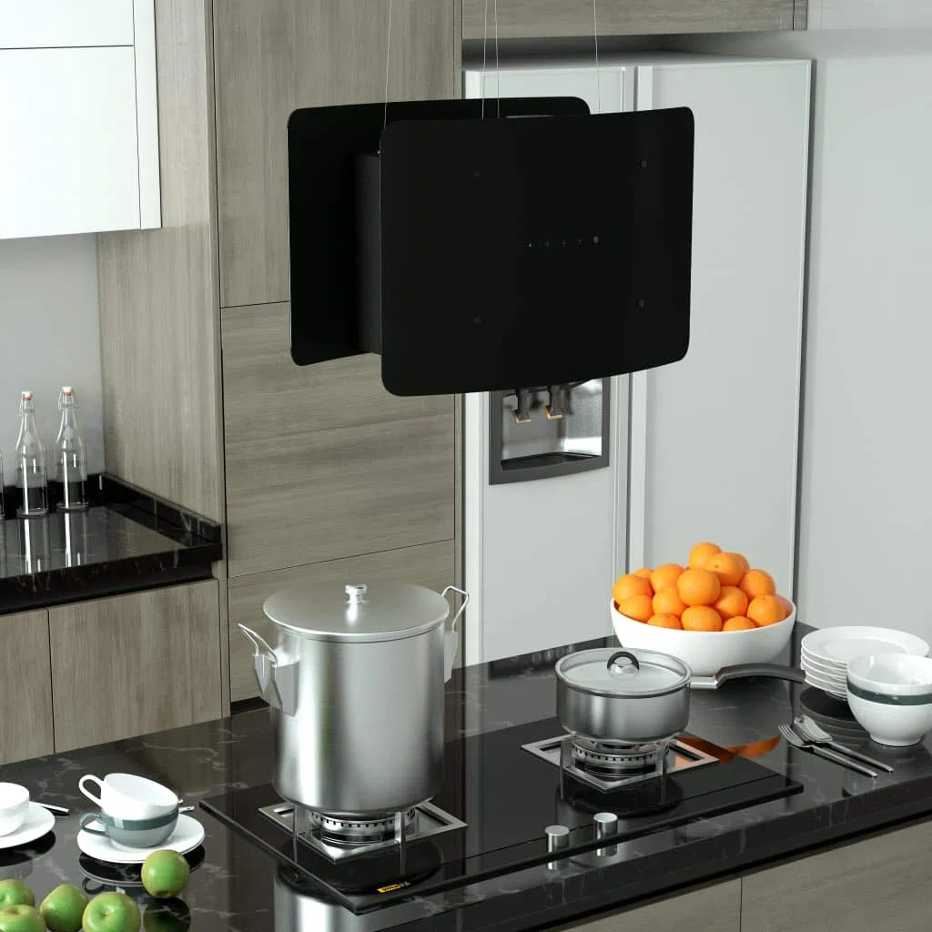 Cappa a isola sospesa, con sensore touch LCD, in vetro temperato