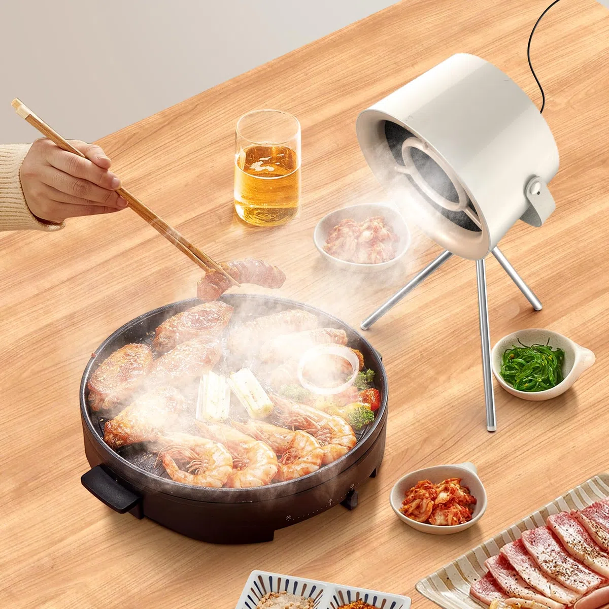 Mihoho Cappa aspirante portatile, cappa aspirante con filtro sostituibile, cappa per desktop con ventilatore di scarico a 3 marce, sfiato da cucina per barbecue, cucina, hot pot (bianco classico)