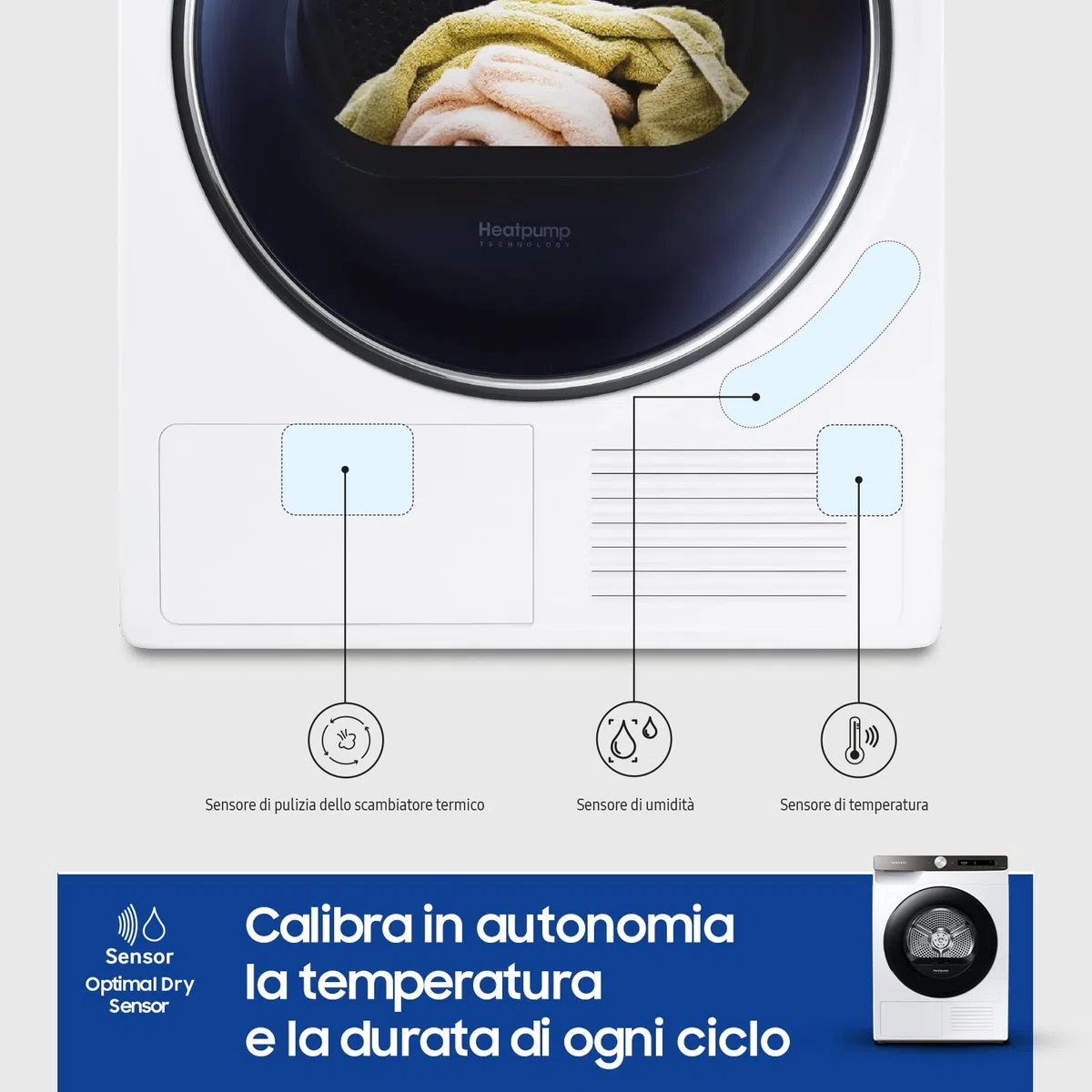 Samsung Asciugatrice DV90T5240AT/S3, 9 Kg, a pompa di calore, 60 x 85 x 60 cm, Porta Reversibile, Libera installazione