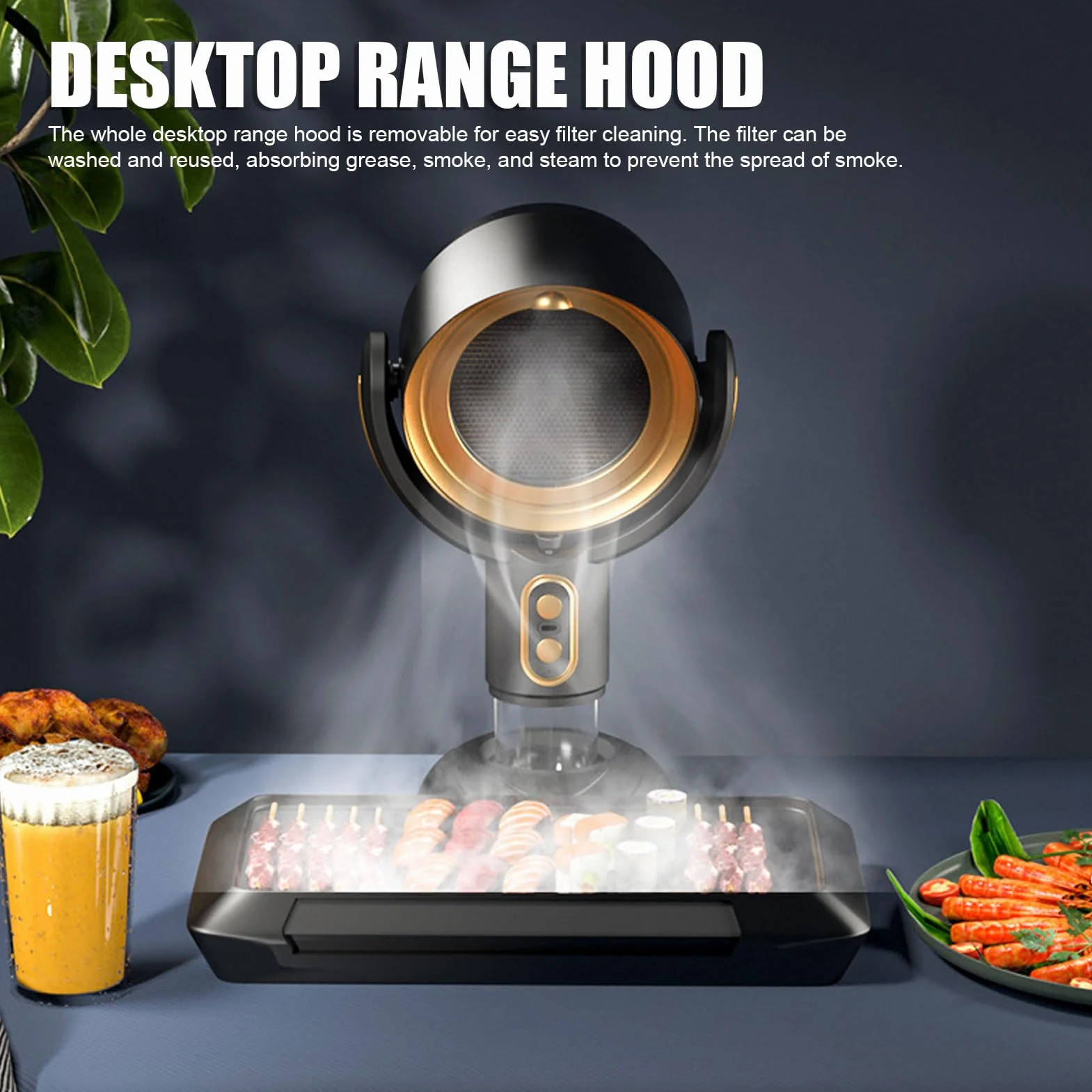Cappa da Cucina Portatile, Cappa da Cucina da Tavolo con Aspiratore a 2 velocità Aspiratore da Cucina USB Ricaricabile a Lunga Durata Ideale per Barbecue da Interno Pentola Calda