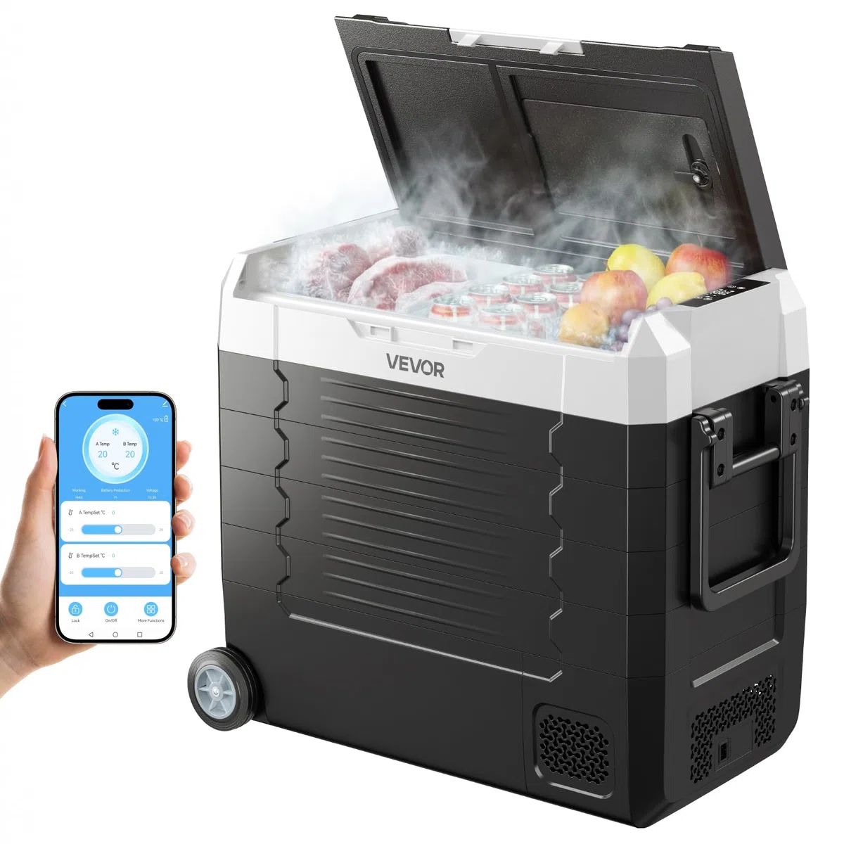 VEVOR Frigorifero Portatile a Compressore da Auto CC 12V/24V CA 100-240V, Frigo Portatile per Campeggio Viaggio Pesca Capienza 55 Litri Contenitore -20 a 20 °C Doppia Zona per Caravan