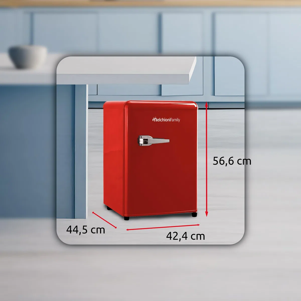 Melchioni Family | Frigorifero Siberia 45, Mini Frigo Vintage Rosso, Capacità da 45L, con Compressore e Comparto Extra Freddo