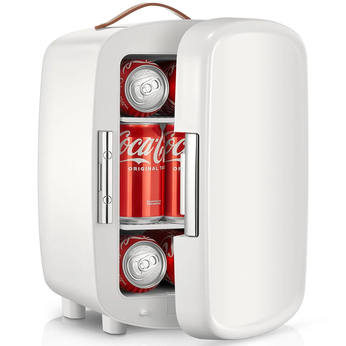FOHERE Mini Frigo, 10 Litri/12 Lattine Frigorifero Piccolo Portatile, 220-240 V AC/DC, per camera da letto, cura della pelle, bevande, ufficio, dormitorio e auto, Bianco