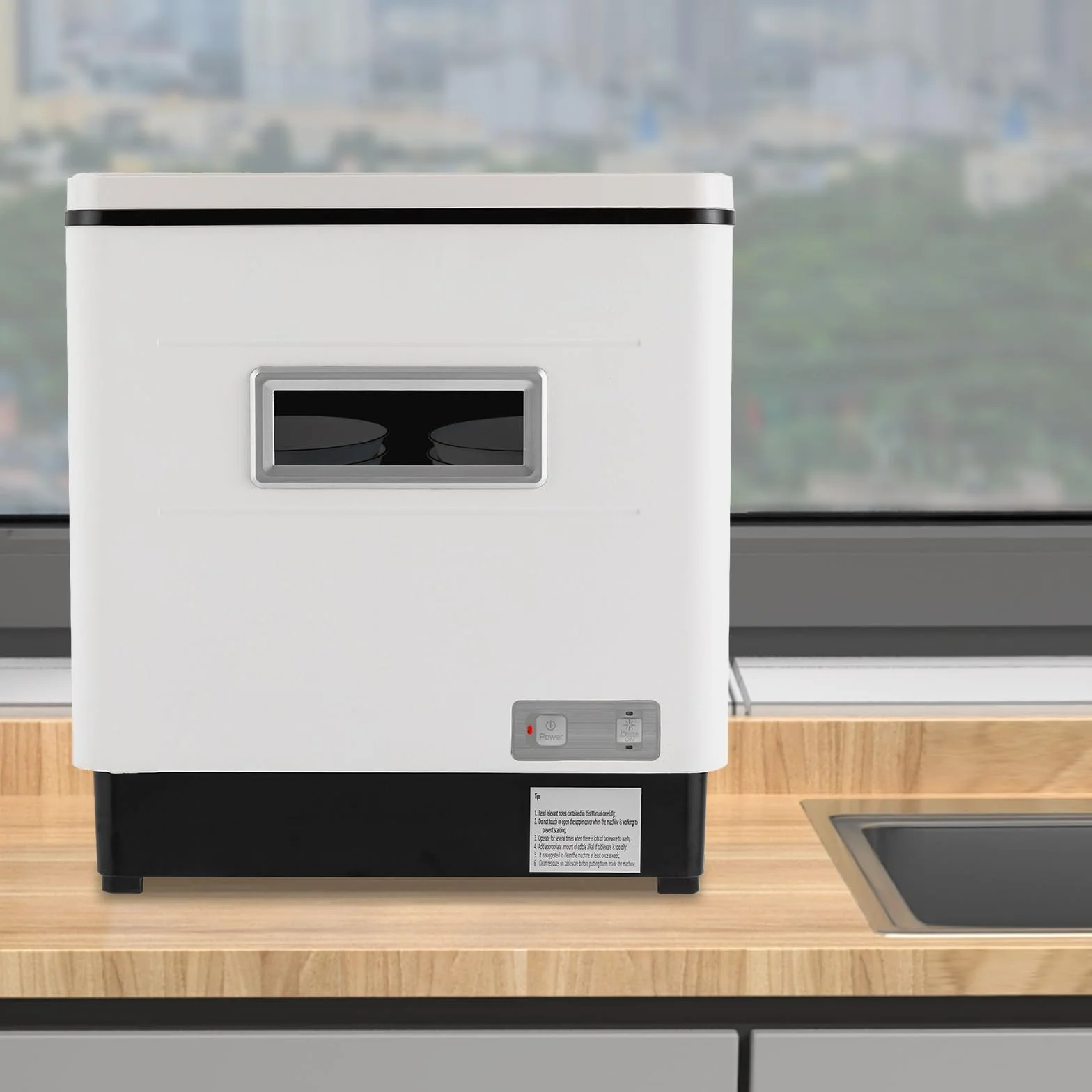 Mini lavastoviglie da tavolo 1500W con funzione di asciugatura, lavastoviglie per cucine piccole, appartamenti, 60L, piccola lavastoviglie per casa, ufficio, campeggio con allacciamento idrico