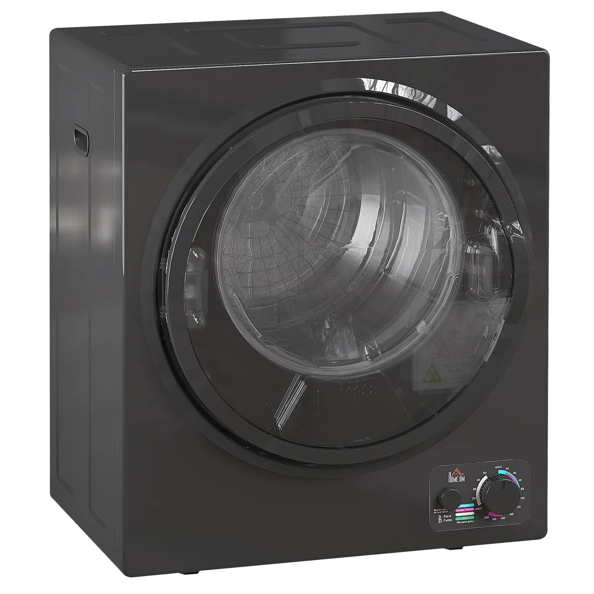 HOMCOM Asciugatrice elettrica portatile 850 W 2,5 kg 4 modalità di asciugatura 2 livelli di riscaldamento, contenitore in acciaio inox, montaggio a parete per appartamento, dormitorio, nero