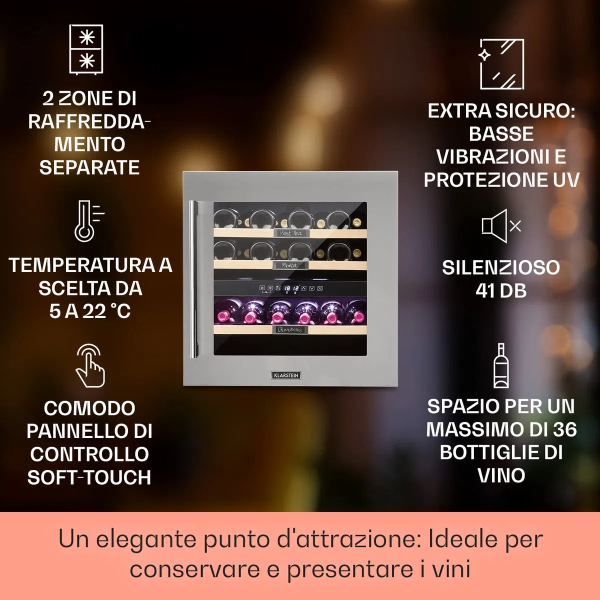 KLARSTEIN Cantinetta Vino Refrigerata a Zona Doppia 85L 36 Bottiglie 5-22°C