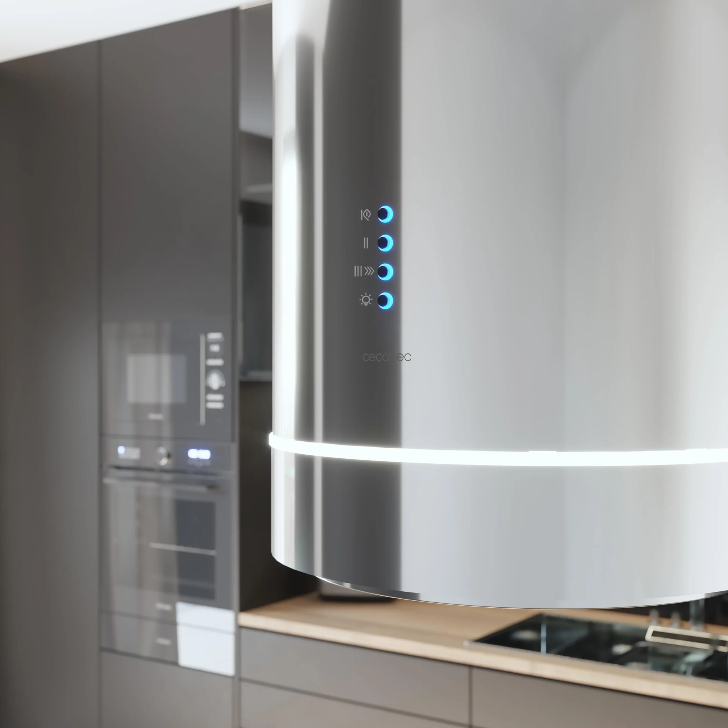 Cecotec Cappa Aspirante Isola Rotonda 38cm Bolero Flux Ire 388000 Inox A++. Aspirazione 712m3/h, Motore 210W, Controllo Elettronico, Pannello LED, Filtro Carbone, Design Elegante Inox