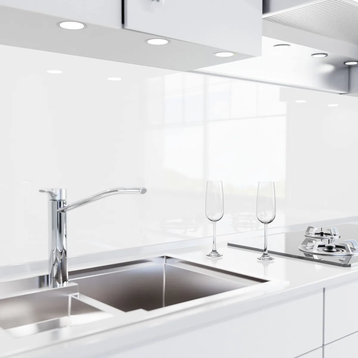 danario Rivestimento Paraschizzi Cucina Adesivo da Parete I Effetto Vetro I Spesso e Rigido I Ignifugo e Resistente all'Acqua I 0,80 mm I Bianco - 60cm x 60cm