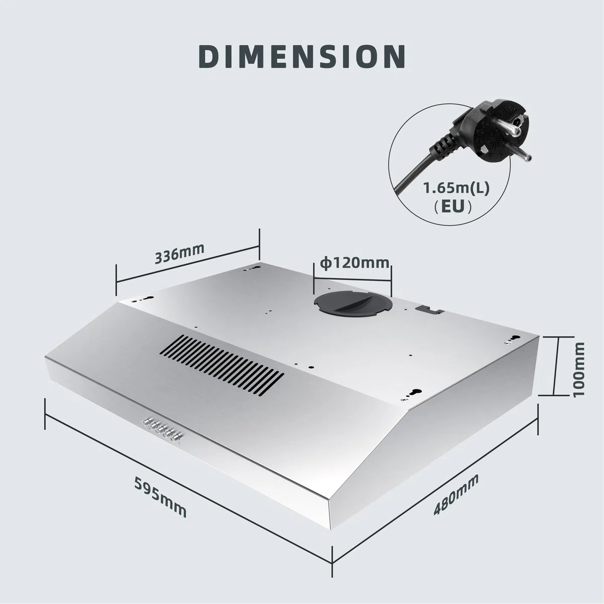 FIREGAS Cappa sottopensile da 60 cm, scarico e ricircolo, motore brushless, risparmio energetico, 3 velocità, acciaio inox, efficienza classificata A