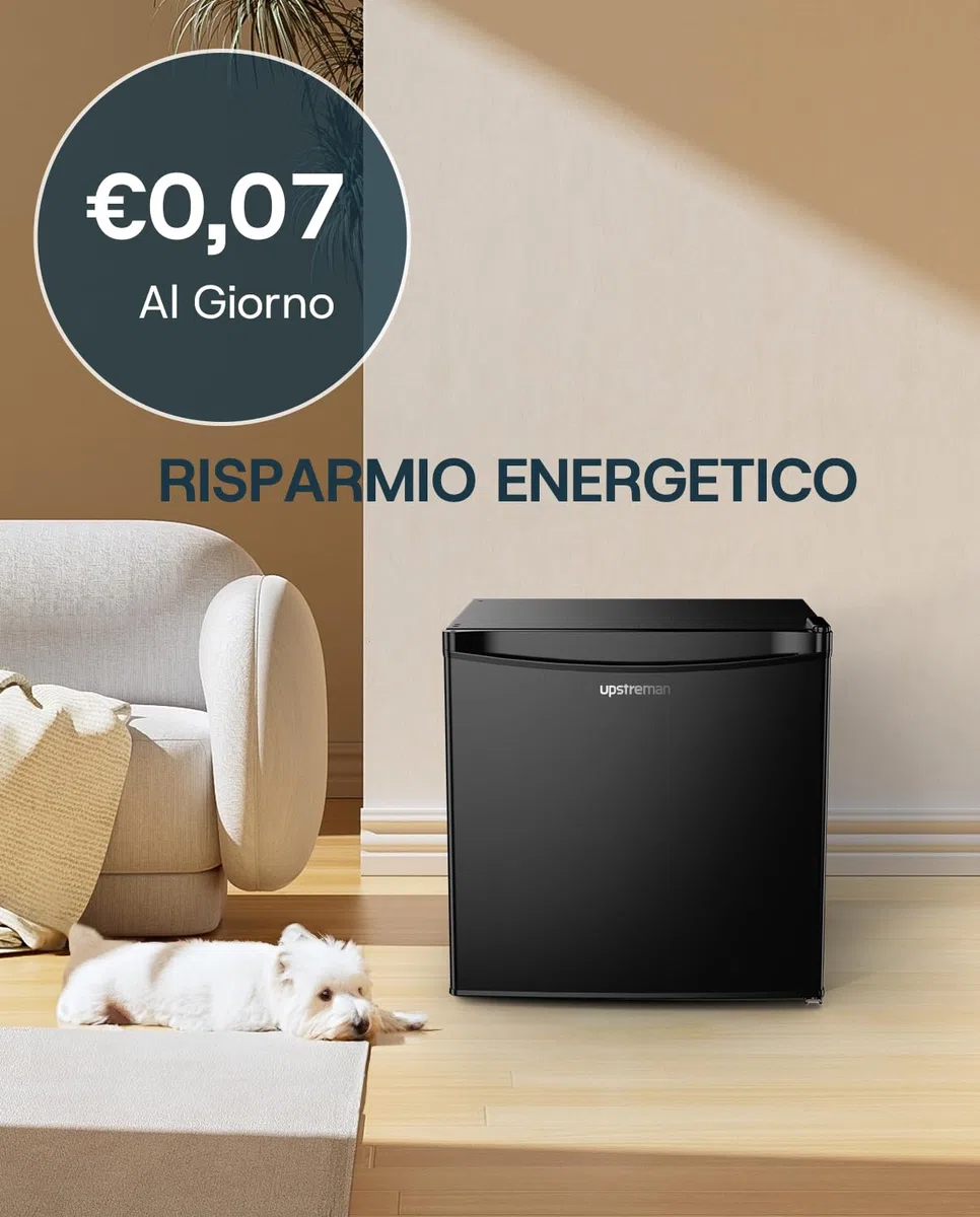 Upstreman Mini Frigo 46L, Frigorifero, Silenzioso, Porta Reversibile, Termostato Regolabile, Risparmio Energetico, Frigorifero Piccolo da Ufficio, Camera, Hotel, Nero Lucido -FR17