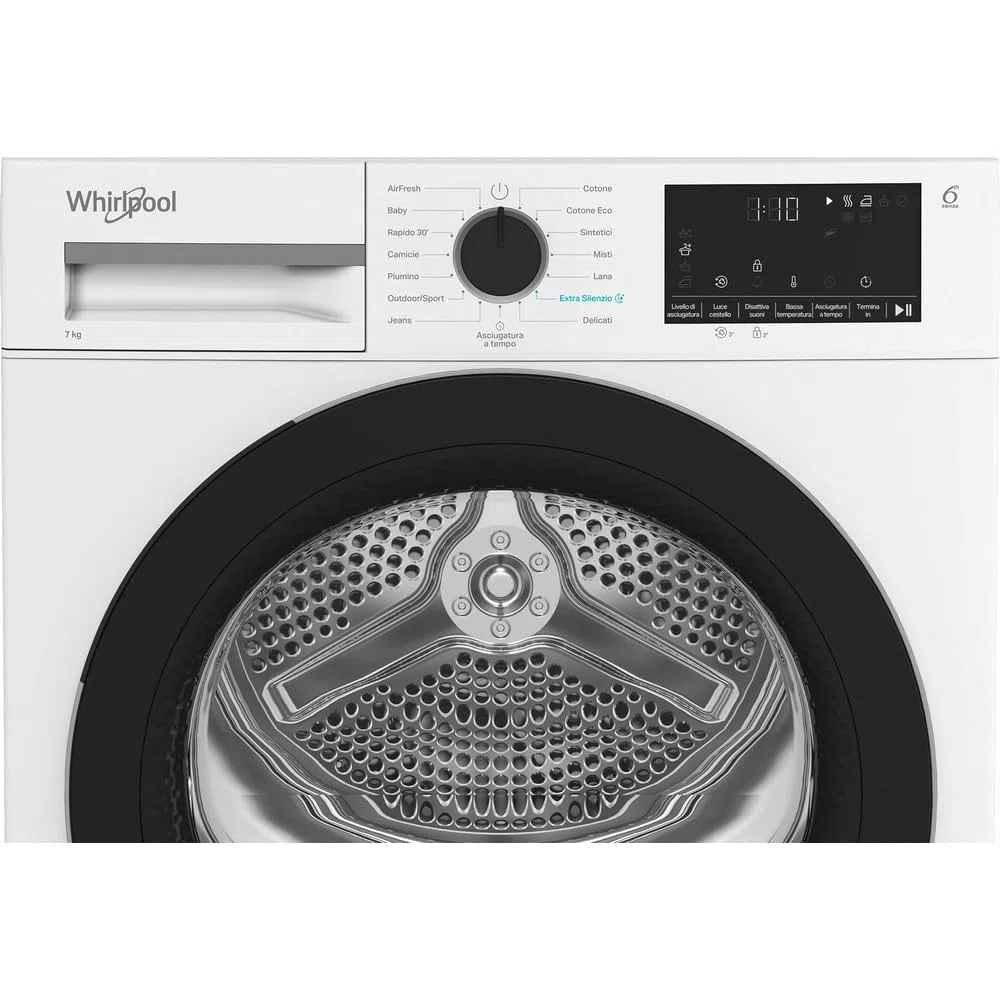 Whirlpool C WD R47M WBS IT, Capacità 7kg, classe C, colore White, Display digitale XL, porta nera, Slim | Profondità mobile: 46 cm, Wi-Fi