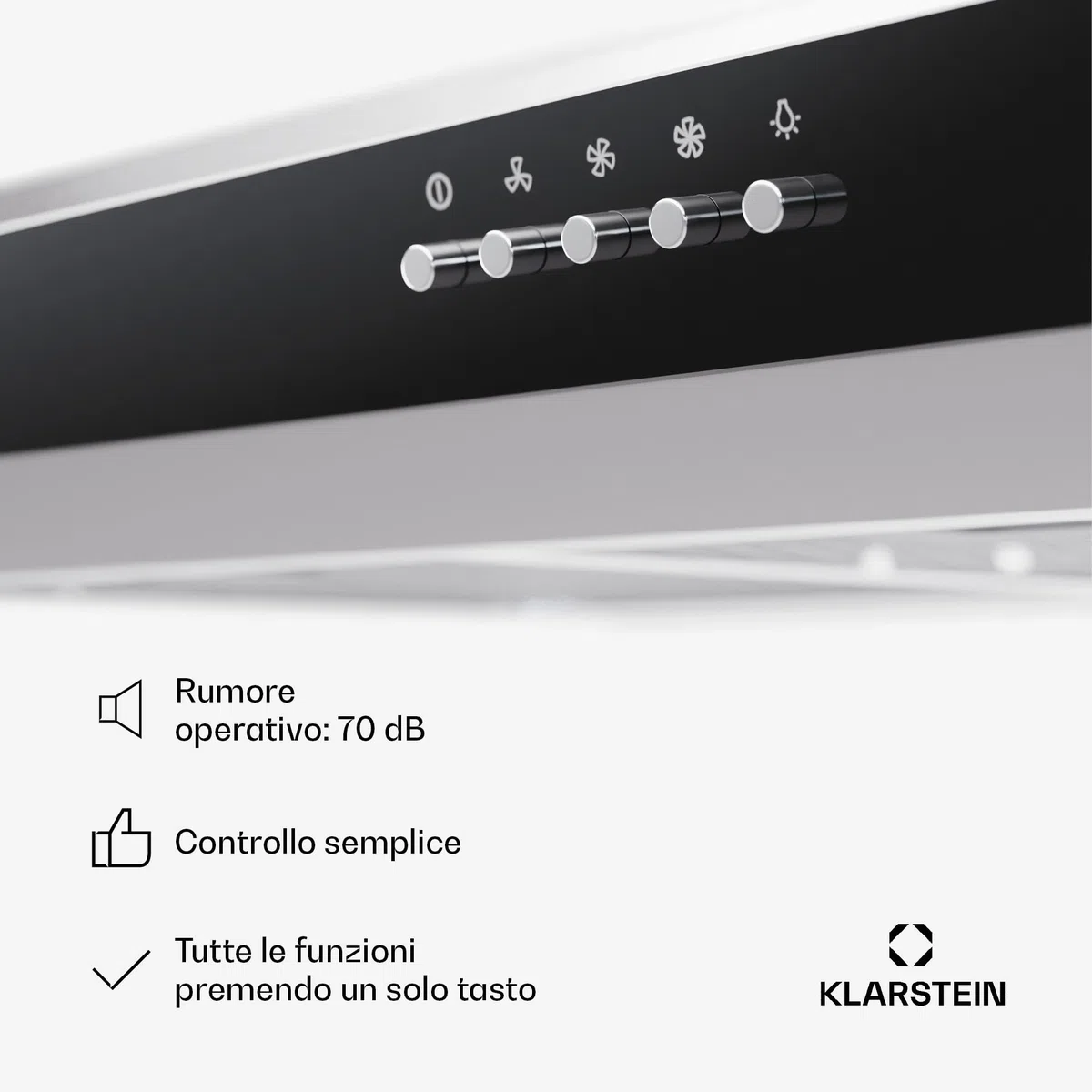 Klarstein Contempo 90 Cappa Aspirante da Incasso, 90cm, 200 m³/h, LED, Filtri ai Carboni Attivi, Argento