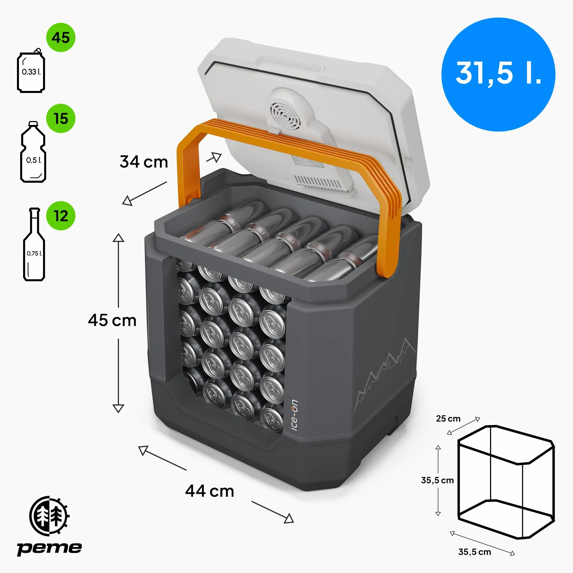 peme Frigorifero Portatile Elettrico Congelatore Termoelettrico Frigo Campeggio Auto 12v 220v Doppia Alimentazione per Camper Ricaricabile Congelatori Viaggio con Speaker Car Fridge USB - 31,5L Trip