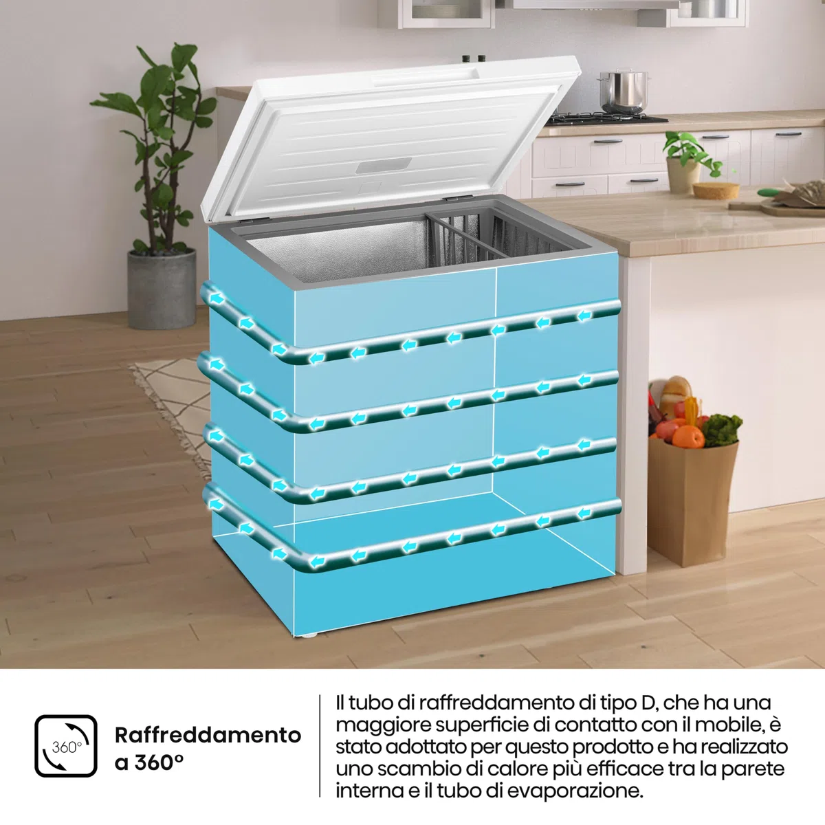 Hisense FT200N1AWE NUOVO Congelatore a pozzo 198 litri, Display Led, Super Silenzioso 40 db, classe E, (L*P*A): 78,7×55,9×85,8 cm, Bianco