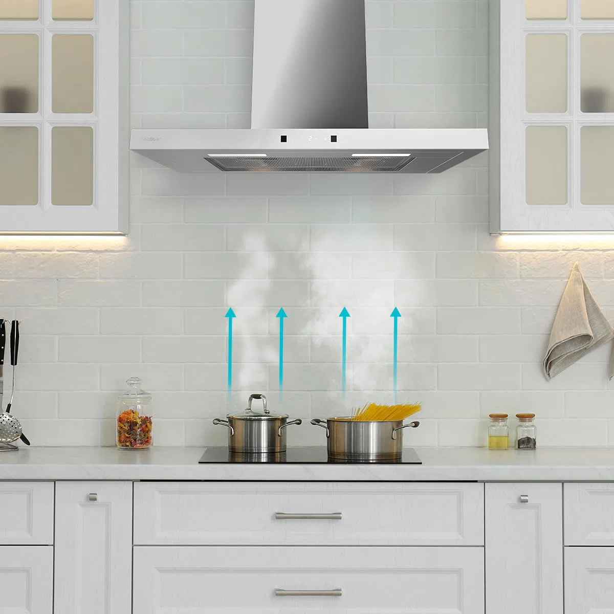 Cecotec Cappa Aspirante a T Bolero Flux TT 704400 Inox A++, 70cm, 413,3m³/h Aspirazione, Classe A++, Controllo Touch Invisibile, Hand Movement Control, Funzione Booster, Filtri Lavabili