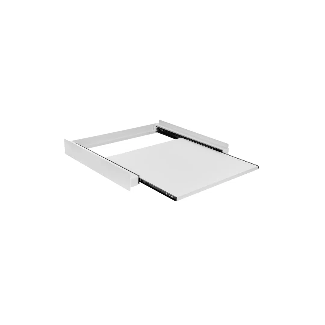 Ripiano Estraibile per Lavatrice e Asciugatrice 60x60 cm – Supporto Intermedio Salvaspazio con Binari in Alluminio, Piedini Antivibrazione, Cinghia di Sicurezza – Piano Piegabiancheria Robusto