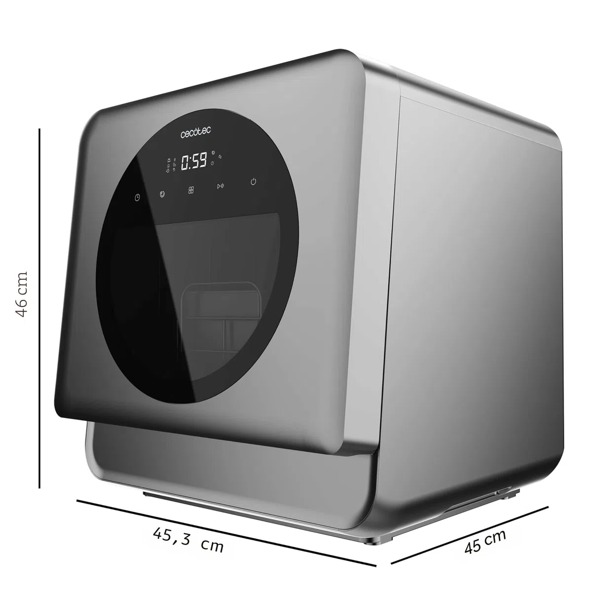 Cecotec Lavastoviglie Compatto Libero Installazione Desktop Bolero Forero 1150 Dark, 3 Posate, Basso consumo, 6 programmi, Touch Control Panel, Funzioni come Long Storage e Delay Start, Dark Inox