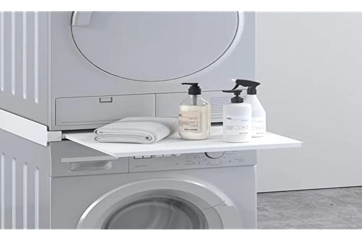 Piano supporto per lavatrice asciugatrice alluminio con cassetto colore bianco
