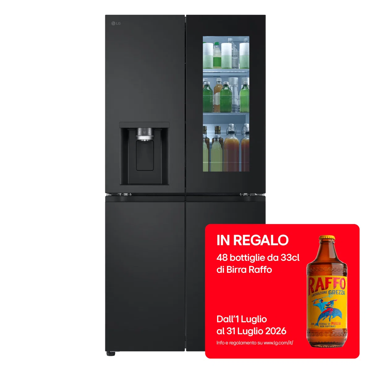 LG GMG860EPBE Frigorifero Slim Multidoor InstaView, Classe E, 638L, Wi-Fi, Door e Linear Cooling, Frigo con Dispenser Acqua UVnano senza allaccio, Metal Fresh, Frigorifero Nero Opaco