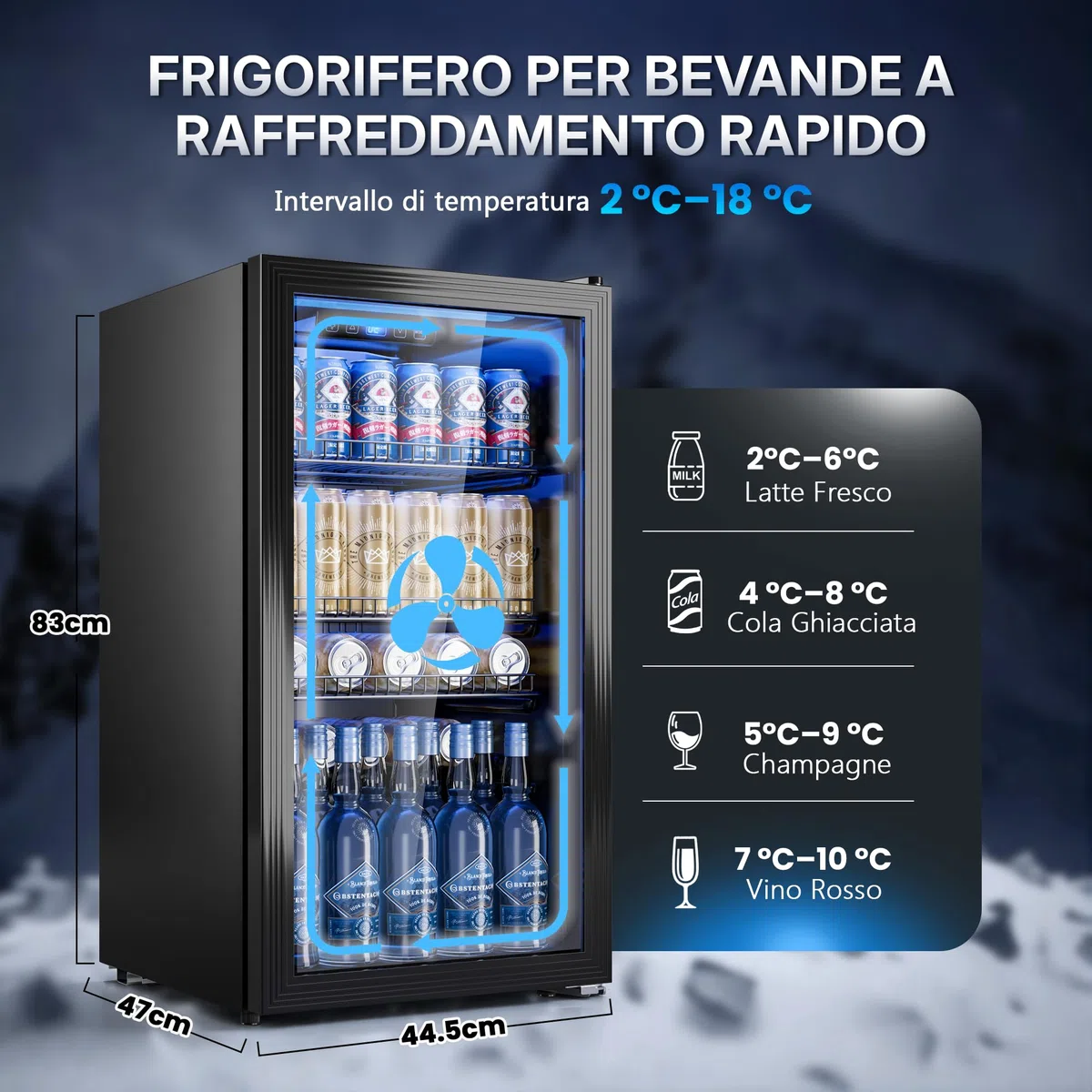 TRIUMPHKEY Frigorifero per Bevande 90 L con Porta in Vetro, Mini Frigo per 128 Lattine, Ripiani Regolabili per Birra, Vino e Bibite, Ideale per Casa, Bar e Ufficio