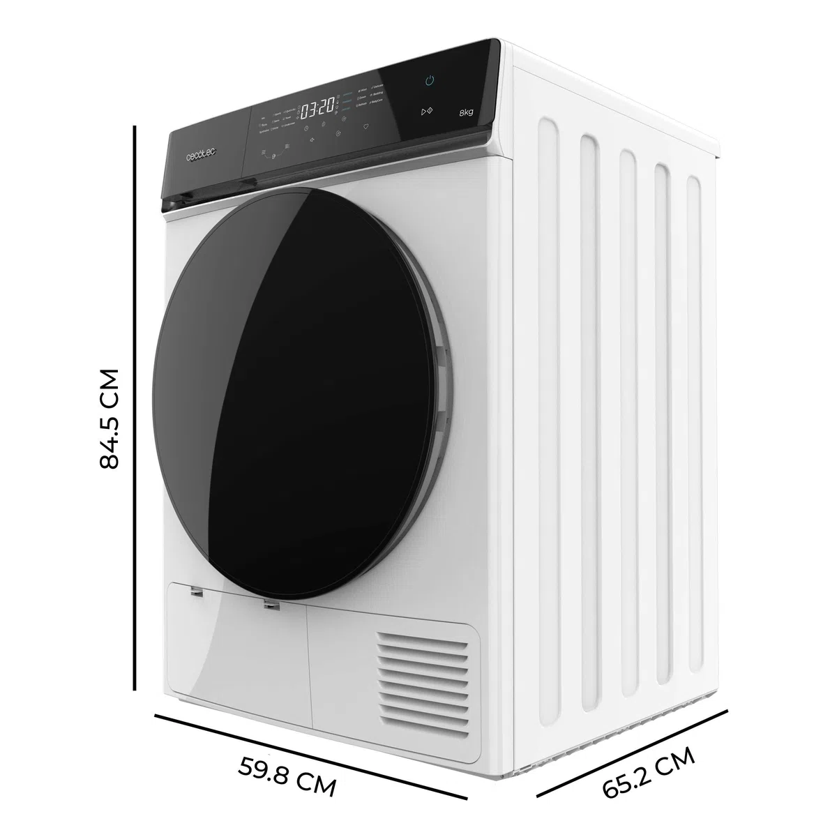 Cecotec Asciugatrice a Pompa di Calore 8 kg Bolero DressCode Dry 8400, Classe A++. 15 Programmi, basso Consumo, Full Touch, Asciugatura automatica, facile Stiro, Stop&Go, Delay Start, Bianca