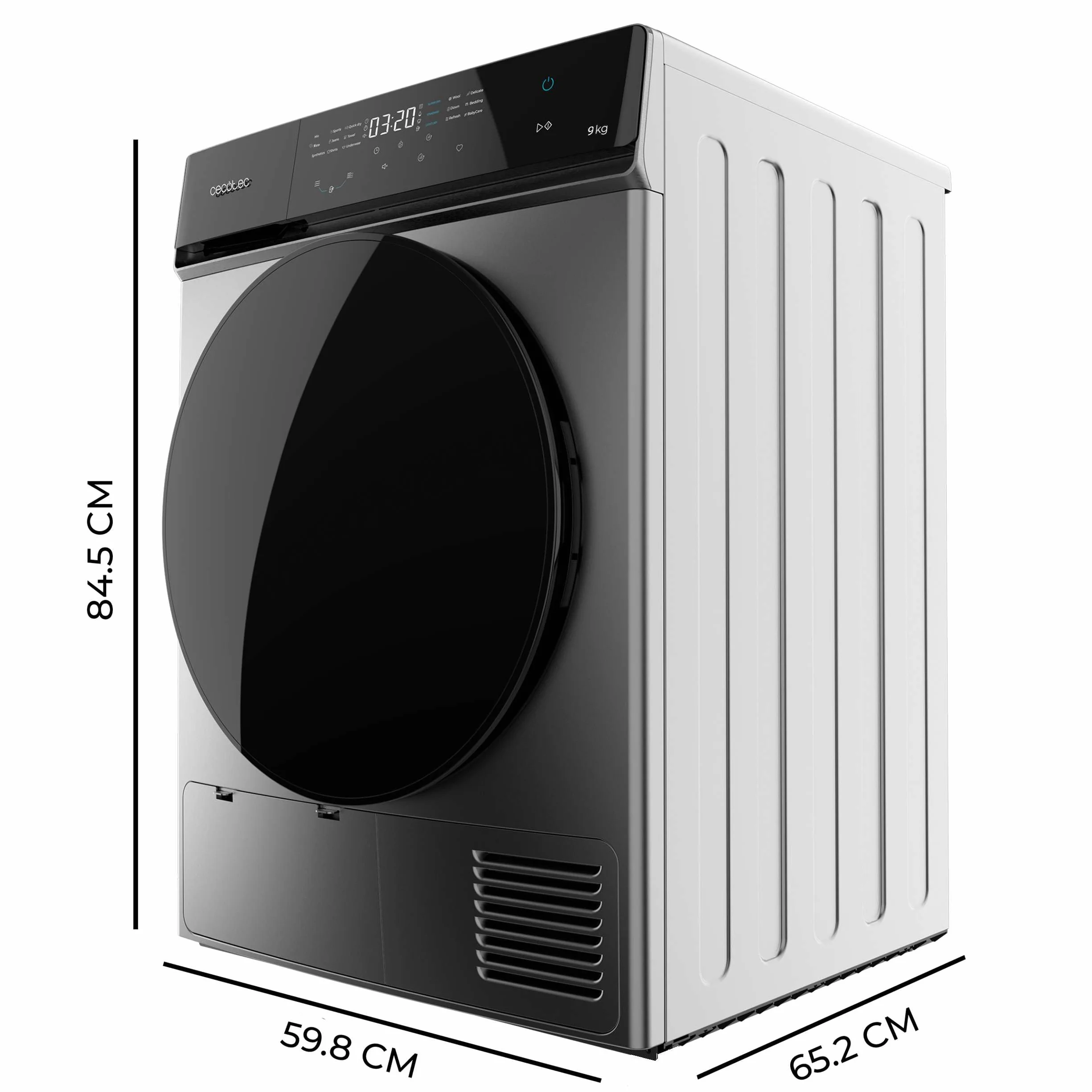 Cecotec Asciugatrice Pompa di Calore 9Kg Bolero DressCode Dry 9400 Inverter Steel. Classe A+++, 15 programmi, Asciugatura Automatica, Stiratura Facile, Funzioni Stop&Go, Avvio Ritardato, KidLock, Inox