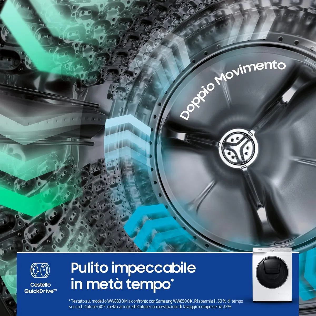Samsung Lavasciuga Ai Control QuickDive™, WD90T954DSH/S3, Libera installazione, 9+6 Kg, 1400 RPM, Classe A/E, WI-FI, Vapore, Caricamento Frontale, 60l x 85h x 65p cm