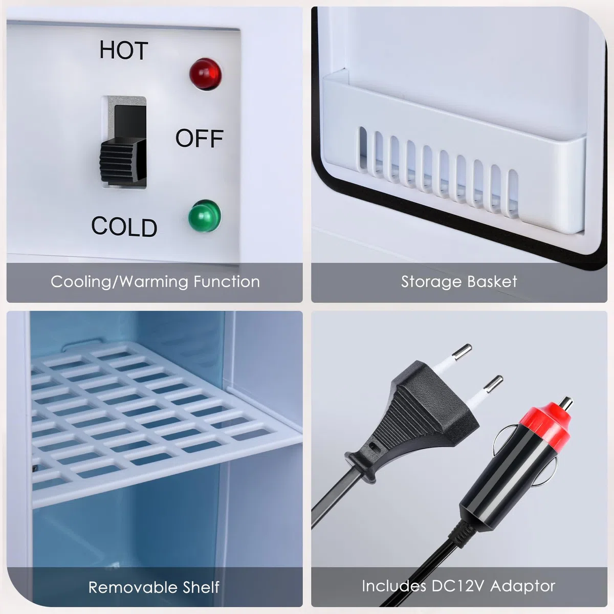 Mini Frigo da camera, 6L Frigorifero Piccolo per la cura della pelle, 2 in 1 Frigo Piccolo con Funzione di Raffreddamento e Riscaldamento, 12V DC/220V AC per Auto E Uffici, Modalità Eco & Max (Bianco)