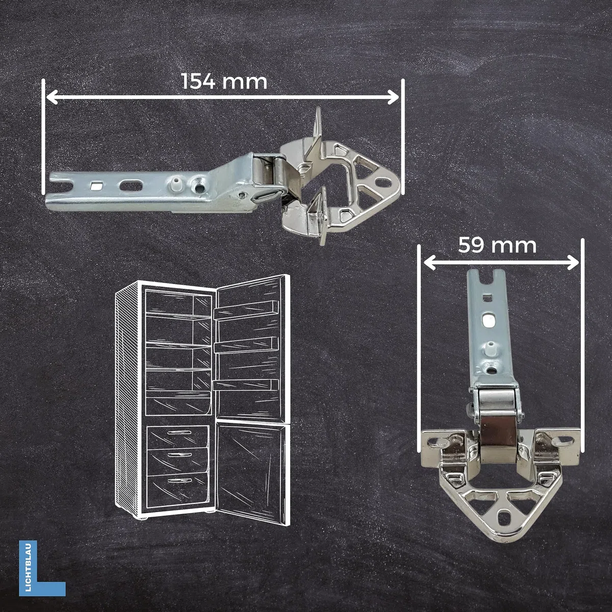 Lichtblau Set cerniere sportello frigo 3 pz. 268698, 00268698, 268699, 00268699 per Bosch, Siemens I Set cerniere sopra e sotto per sportello frigo
