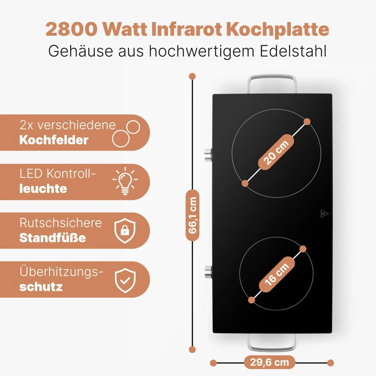 ProfiCook Piastra a infrarossi 2800 Watt vetroceramica acciaio inox