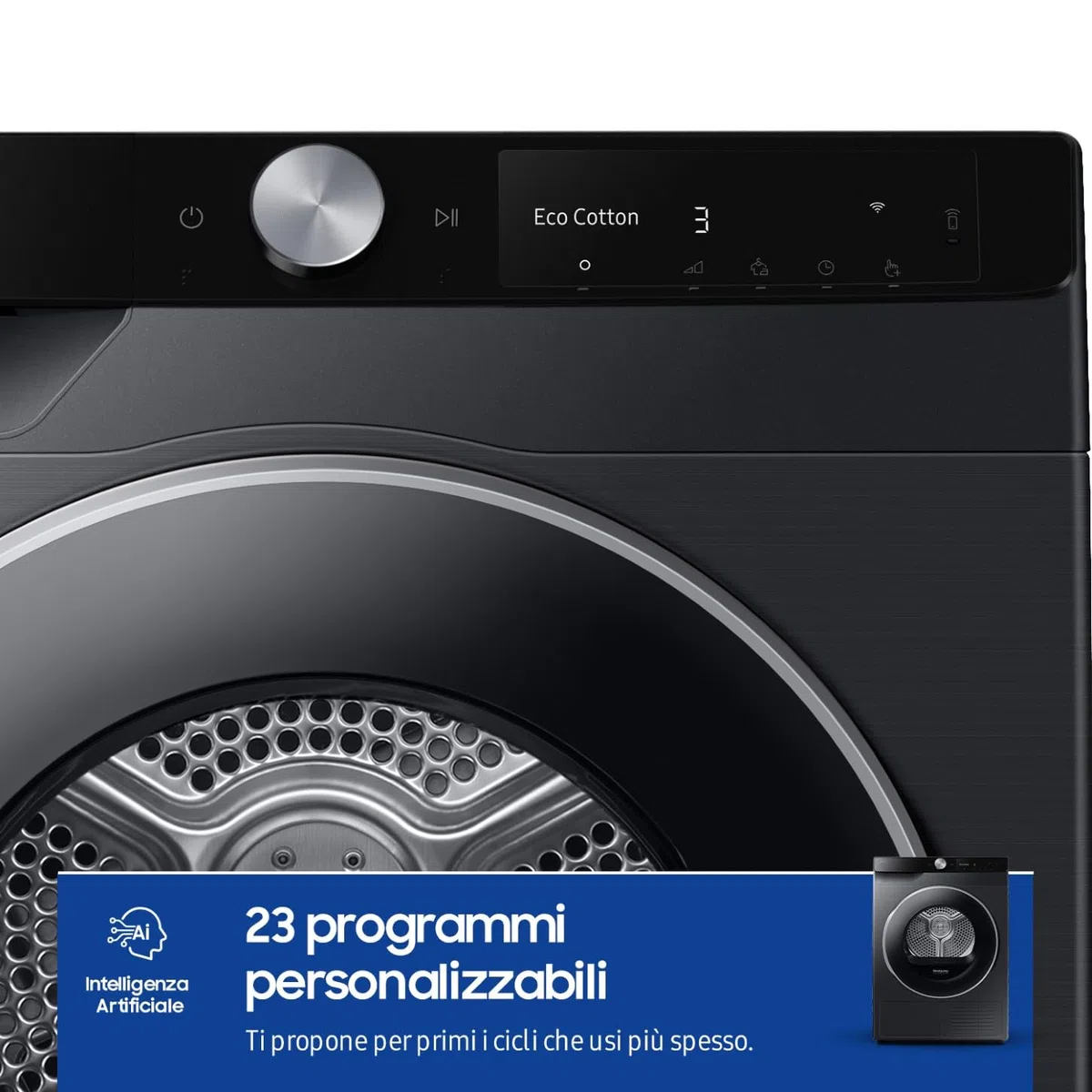 Samsung Asciugatrice Ai Control F-DT90DG68LB3M, 9 kg, Pompa di Calore, Wifi, QuickDrive, AI Dry, Sensore Optimal Dry, Display AI Control, 3 Mesi Garanzia Extra, Carica Frontale, 60L x 85H x 60P cm