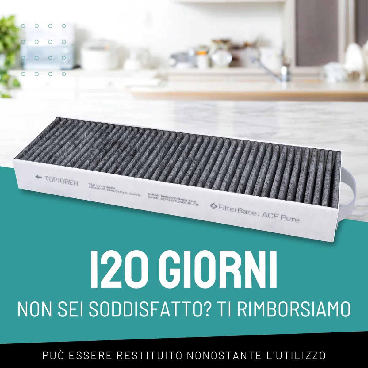 Filtro a carbone attivo compatibile Bora Pure PUAKF per cappa PURU PUXU