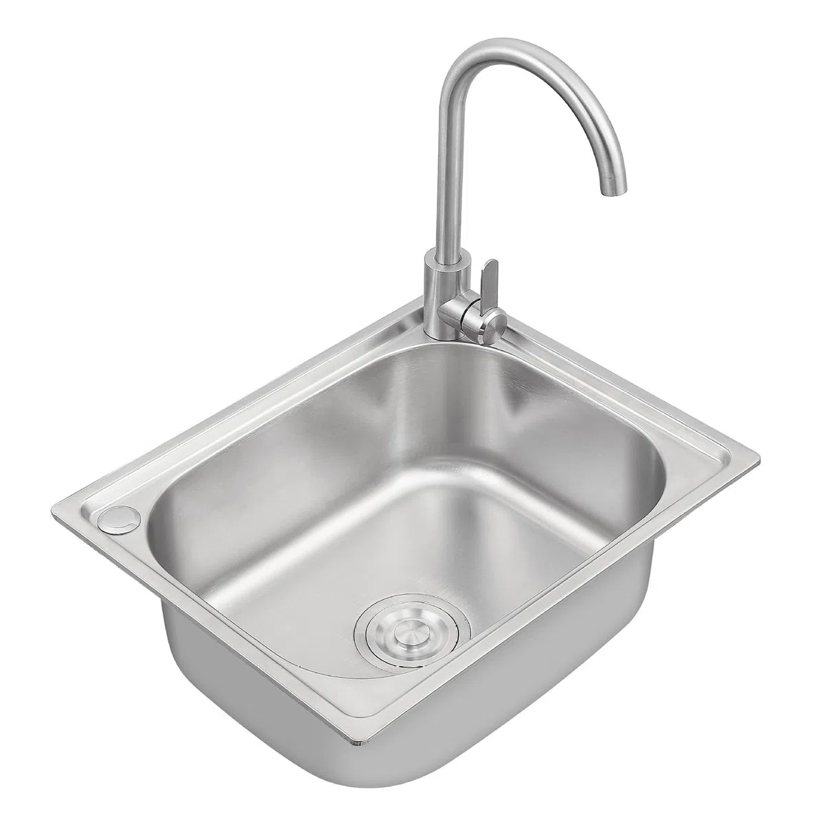 Lavello Cucina 1 Vasca ,Lavello in Acciaio Inox Rettangolare, Installazione a Sopratop o Filotop lavandino cucina da Incassoda Lavello Vasca Singola Con Kit di Scarico (304-38*32*18cm(1.2mm side))