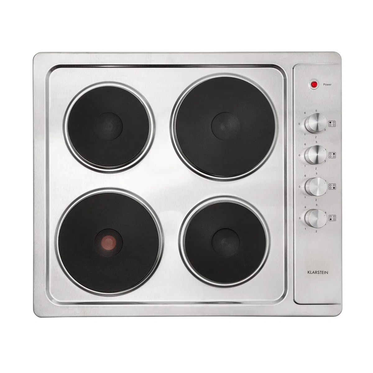 KLARSTEIN Appetito 4 - Piano Cottura a Incasso, 4 Piastre/Zone, 5500 Watt, Indicazione Calore Residuo, Manopole, 6 Livelli di Potenza, Elettrico, Acciaio Inox, Argento