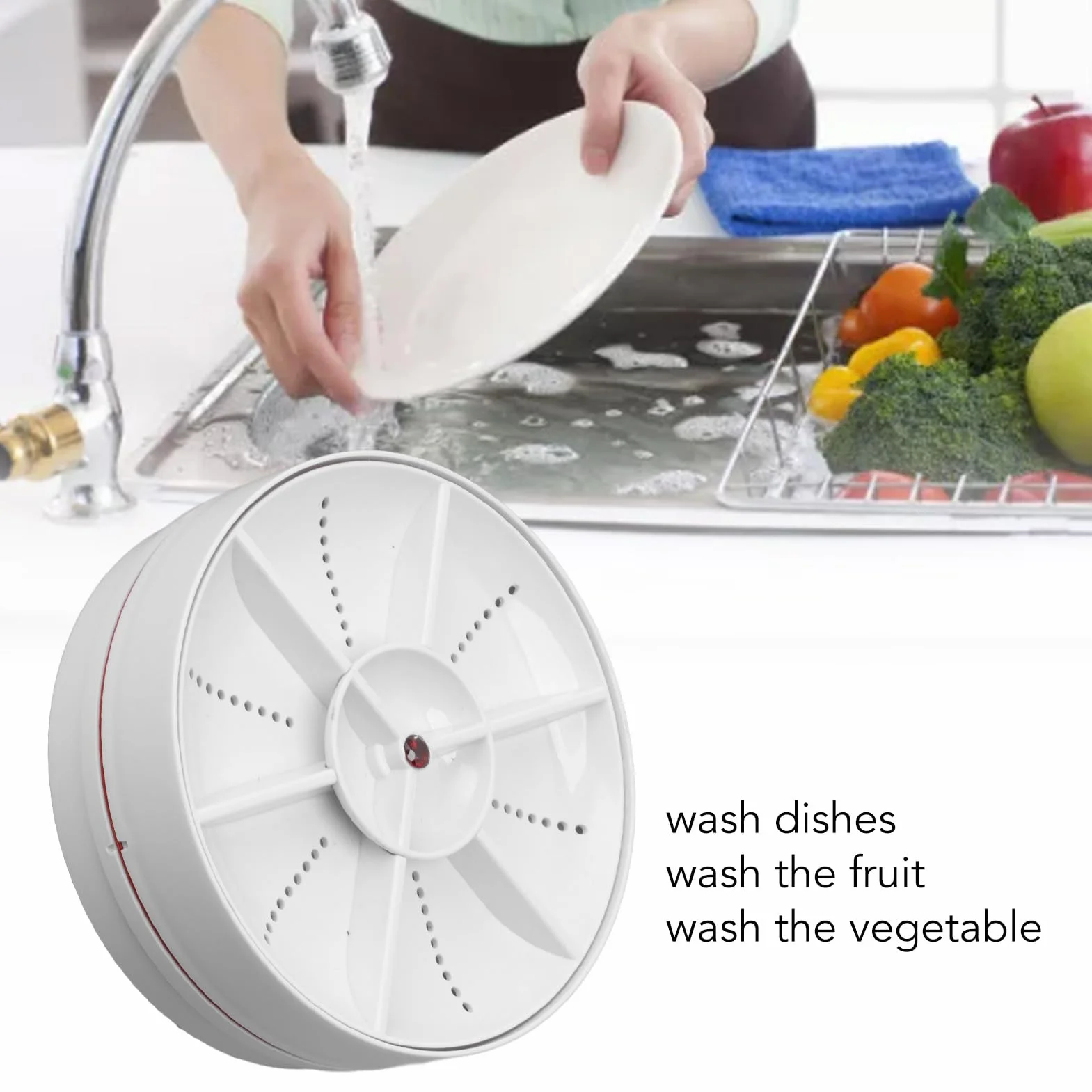 Mini Lavastoviglie da Appoggio, Lavastoviglie Portatile Portatile a Pulizia Completa Profonda a 360 Gradi Temporizzazione di 15 Minuti Spegnimento Lavatrice Portatile con Ventosa (Bianco)