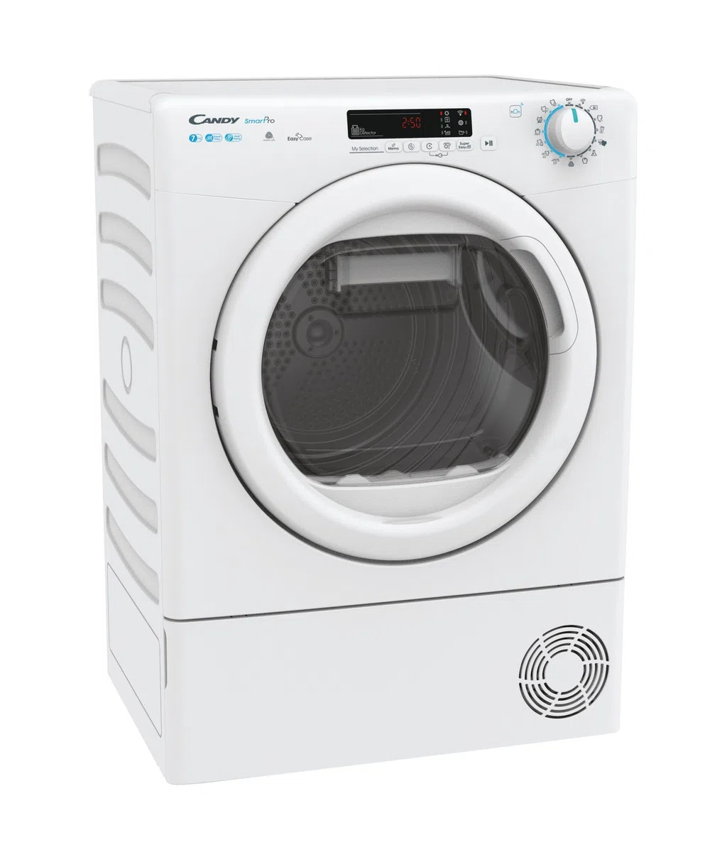 Candy Smart Pro Slim Asciugatrice Slim 7 Kg, Pompa di Calore, Libera Installazione, Classe A+, Connessione Wi-Fi + BLE, Controllo da App, Avvio Programmabie, 59,6 x 46,5 x 85 cm, Bianca - CSO4H7A1DE-S